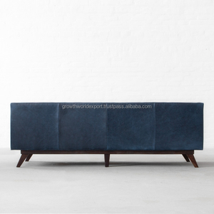 Sofá de cuero azul Chesterfield con cojín, sofá de madera Multiplaza asequible y sofá para sala de estar, muebles para el hogar, sofá cama de hotel - Product Image 5