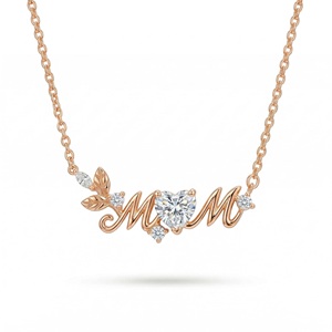 Collar con Colgante en Forma de Corazón para Mamá, Collar con Colgante de Letras 'Mamá' en Oro Rosa, Joyería para Mujer con Diamantes de Laboratorio - Product Image 1
