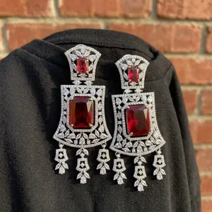 Stunning Beautiful Best Quality Silver Tone <b>Earrings</b> With AD Stone And Pearl Look Perfect for Party Modern Wear <b>Earrings</b> - Product Image 2