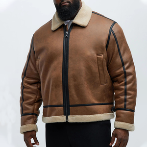 <b>Men's</b> Genuine Leather Bomber <b>Jacket</b> With Sherpa Lining Zipper Closure Winter Warm Moto Style Coat - Product Image 4