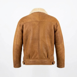 Custom Men's Shearling Leather Bomber <b>Jacket</b> Reversible Breathable Sherpa Fur OEM Casual Biker <b>Pilot</b> - Product Image 3