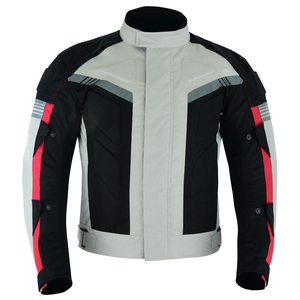 Chaqueta de Motocicleta Unisex de Cuero Negra, Roja y Gris, Transpirable, Resistente al Viento, con Cuello Alto, Cierre de Cremallera, Corte Regular, Tela de Lona - Product Image 4