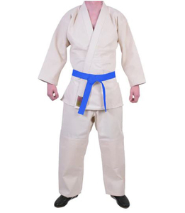 Uniforme de Karate para Hombre, 100% Algodón, Transpirable, Blanco con Cinturón Azul, Talla Adulto, Corte Regular, Ropa de Artes Marciales - Product Image 1