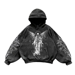 Y2K Europeo Americano calle moda gótica patrón impreso Sudadera con capucha de gran tamaño Retro Hip Hop Casual pulóver ropa deportiva polar - Product Image 1