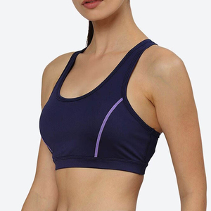AL SWANS International Women's Navy <b>Blue</b> Sports <b>Bra</b> Front Purple Stitching High Support Yoga Breathable Lightweight Four Way - Product Image 3