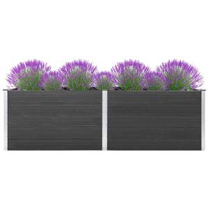 Grandes jardinières surélevées en composite bois-plastique (WPC) gris avec pots et bacs à fleurs en acier - Product Image 1