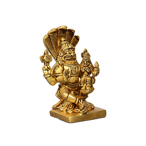 Gold Plated Brass <b>Religious</b> Figurine Polished Sculpture Hindu Home Decor <b>Statue</b> 3.5 x 2 x 3.1 Inch - Product Image 3
