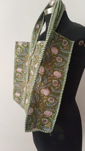 Traditional Green Cotton Tote Bag with Floral Print Bohemian Style <b>Summer</b> Casual Open Top Shopping <b>Handbag</b> for Women - Product Image 3