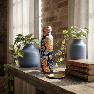 Botella de Agua de Cobre Hecha a Mano con Diseño Floral Kalamkari, Botella Metálica para Beber, Venta al Por Mayor, Exportación, Regalo para el Hogar y la Cocina, Proveedores - Product Image 3