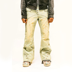 Pantalon en jean vintage délavé pour homme, style crayon, effet moustaches, tendance - Product Image 5