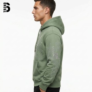 Sudadera con Capucha Verde para Hombre, Diseño Sólido con Pedrería, Sudadera Informal de Forro Polar, Corte Holgado, Ropa de Invierno, 100% Algodón, Servicio OEM - Product Image 2