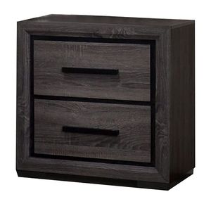Two-Tone Gray and <b>Black</b> Trim Nightstand with 2 Drawers 1pc <b>Bedside</b> <b>Table</b> Furniture Paper Veneer Design for Bedroom - Product Image 3