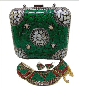 Handmade Stone Mosaic Metal Clutch Bag Flap Evening Purse Gold Silver Color Wedding Party High Quality Decor Hot Selling Indoor - Product Image 3