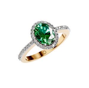 Bague halo en or 14 carats avec émeraude naturelle taille ovale 1,5 carat |   Bague de fiançailles et de fête minimaliste pour femmes |   Certifié IGI - Product Image 1