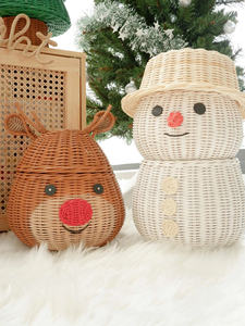 Cesta de Almacenamiento con Tapa de Muñeco de Nieve, Organizador de Mimbre con Lindo Personaje Navideño, Decoración Festiva y Acogedora para el Hogar en Invierno, Regalos para Niños - Product Image 4
