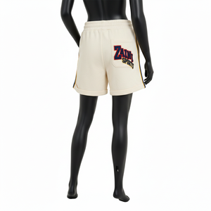 กางเกงบาสเก็ตบอลขาสั้นผู้หญิง ผ้าฟลีซโพลีเอสเตอร์พรีเมียม สีครีม เนื้อผ้านุ่ม แถบข้างผ้า แถบข้างผ้าลายทาง  โลโก้ปักแบบเชนิลล์ - Product Image 5