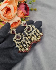 Pendientes de diseñador con cuentas de cristal y piedras preciosas talladas en forma de princesa, estilo Jhumka, para mujer, tradicionales, para fiestas y eventos, venta al por mayor. - Product Image 6
