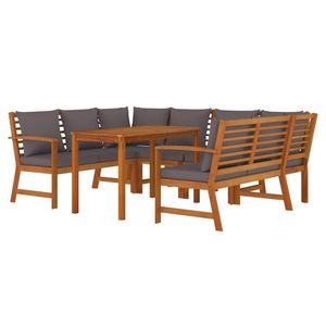 Ensemble de salle à manger de jardin en teck 6 places, mobilier d'extérieur avec coussins gris foncé, design contemporain - Product Image 3