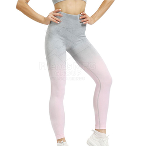 Women Yoga Set High Waist <b>Leggings</b> Square Neck Racerback <b>Crop</b> Top Full Length Seamless Ribbed 2 Piece Gray Pink Breathable Front - Product Image 3