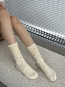 AEND <b>Slouch</b> Knitted Crew <b>Socks</b> <b>Women</b> Solid Color Thick Cotton Blend Breathable Daily Wear Autumn Style - Product Image 6