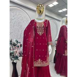 Ensemble de tailleur de soirée pour femmes de créateur Beau haut-Sharara et Dupatta - Product Image 2