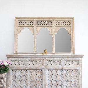 Handmade Wooden Decorative Wall <b>Mirror</b> with Carved Frame Rectangular Shabby Chic Style 6mm Thickness Framed Design - Product Image 3
