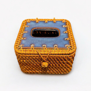 Caja de pañuelos tejida a mano, cubierta de lujo de cerámica y ratán, contenedor de servilletas, soporte para cajas de pañuelos en venta - Product Image 2