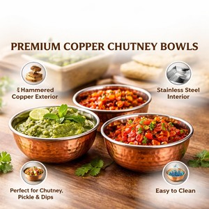 Bol à chutney en cuivre avec intérieur en acier inoxydable poli |   Petit bol de service léger, durable et écologique pour les fêtes - Product Image 4