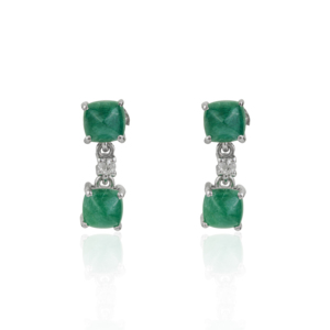 Handmade 925 Sterling Silver Natural <b>Emerald</b> & Diamond <b>Studs</b> Drop Earring For Women's Party Wear Accessories - Product Image 1