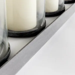 Five Candle Centerpiece Holder with Clear Glass Cylinders and Dark Geometric Frame for Dining Table <b>Mantel</b> and Modern Home Decor - Product Image 2
