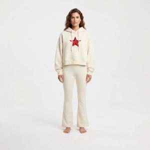 Manufacture Women Wholesale High Quality Tracksuit Custom Cropped Hoodie Full Sleeves Drop Shoulder With Joggers - Product Image 5