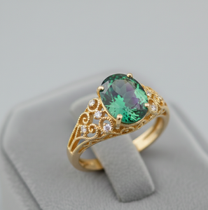 Anillo Verde Intenso con Gema Ovalada para Mujer, Talla US 6, Plata de Ley 925, Chapado en Oro de 18K, Regalo de Aniversario - Product Image 2