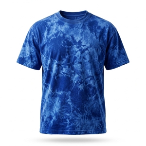 Camiseta de Manga Corta para Hombre, Azul Tie-Dye, Cuello Redondo, Corte Regular, Estilo Casual Tejido - Product Image 1