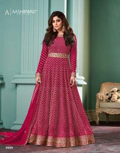 El último vestido Anarkali de diseñador de Fab Zone Faux Georgette Bordado Secuencia Trabajo Ropa india y pakistaní - Product Image 1
