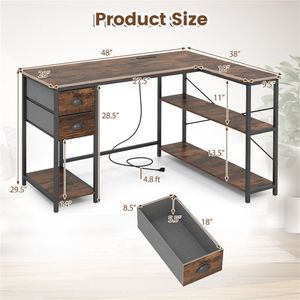 Scrivania da Gaming a L con Presa di Corrente, Porta USB-C e Cassetti in Tessuto per Casa e Ufficio - Product Image 5