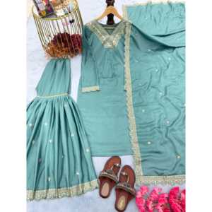 Conjunto de Top y Dupatta de Fiesta para Mujer de Diseñador, Elegante Plazzo con Hermosos Adornos - Product Image 4