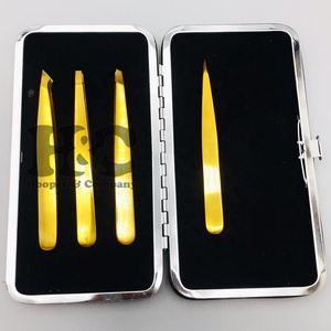 Pinzas al por mayor: Pinzas doradas para cejas de acero inoxidable con punta inclinada, ecológicas, de última tendencia, multifuncionales, paquete de 4 unidades. - Product Image 6