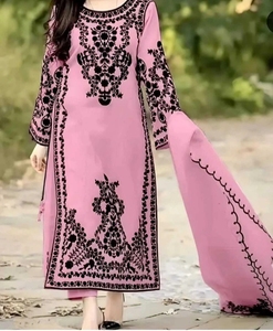 Conjunto de Kurta KV Rosa Bordado en Georgette, Estilo Indio-Pakistaní, Manga Larga, Largo hasta el Suelo, con Diseño Floral, Elegante para Fiestas y Bodas - Product Image 2