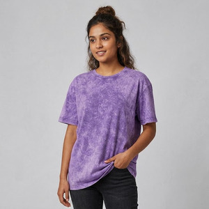 Women Acid Wash Vintage Style Short Sleeve Casual Loose Fit Cotton T-Shirt Ladies Streetwear Crew Neck Baggy Acid Wash T Shirt - Product Image 1
