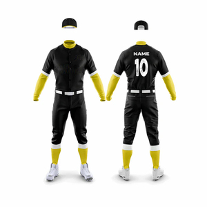 Ensemble de maillot de baseball unisexe personnalisé noir avec bordure blanche et pantalon gris, respirant, anti-humidité, écologique, manches courtes pour l'hiver - Product Image 1