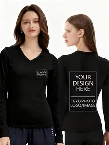 Women's Long-Sleeve Custom Printed V-Neck T-Shirt with Logo Design Left Chest Back Regular Fit Knitted 100% Cotton Casual Wear - Product Image 4