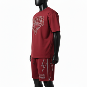 Ensemble t-shirt et short pour homme, tissu polyester tricoté de haute qualité, vêtements de sport unis, logo en strass personnalisable. - Product Image 3