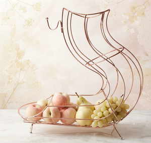 Panier à fruits en fil de cuivre, design géométrique avec poignée, élégant bol de rangement pour présentation sur table - Product Image 1
