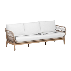 Scandinavian Outdoor Garden <b>Sofa</b> Three Seat Wicker <b>Rattan</b> Wood Frame White Cushion Durable Patio Furniture - Product Image 1