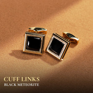 Gemstone de Meteorito Negro Fengshui, Mancuernillas de Lujo Chapadas en Oro de 18K para Hombre MSDADE004 |   Colección Tinh Vu |   Hecho en Vietnam - Product Image 1