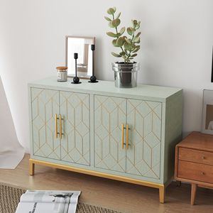 Modern 4-<b>Door</b> Credenza Accent Cabinet with Elegant Gold <b>Trim</b> Spacious Buffet Storage for Living Dining and Kitchen Areas - Product Image 1