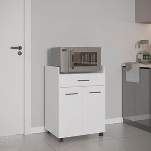 Glover bianco Mobile cucina a isola carrello con ruote scaffali aperti cassetto e armadietto - Product Image 1
