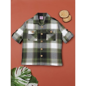 เสื้อเชิ้ตผ้าฝ้ายลายสก๊อตสีเขียวและสีขาวสำหรับเด็กผู้ชาย - Product Image 4