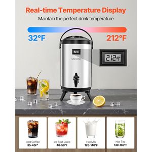 2 Gal/7.6L Stainless Steel Thermal <b>Drink</b> <b>Dispenser</b> Insulated Beverage Server with Temp Display Spigot for Hot Cold Beverages - Product Image 2