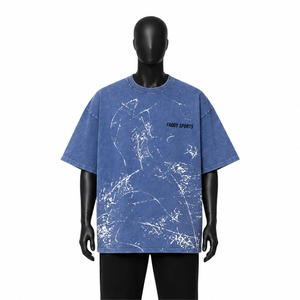Custom Vintage Acid Wash T Shirt Heavyweight 100% Cotton Oversized Streetwear Men Graphic Print Drop Shoulder Retro Blue <b>Tee</b> - Product Image 1